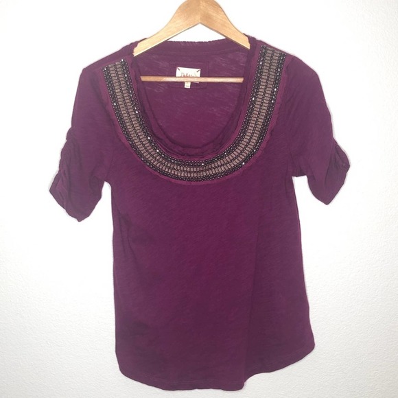 Deletta Anthro Burgundy Jewelscape embellished Top - Picture 2 of 8